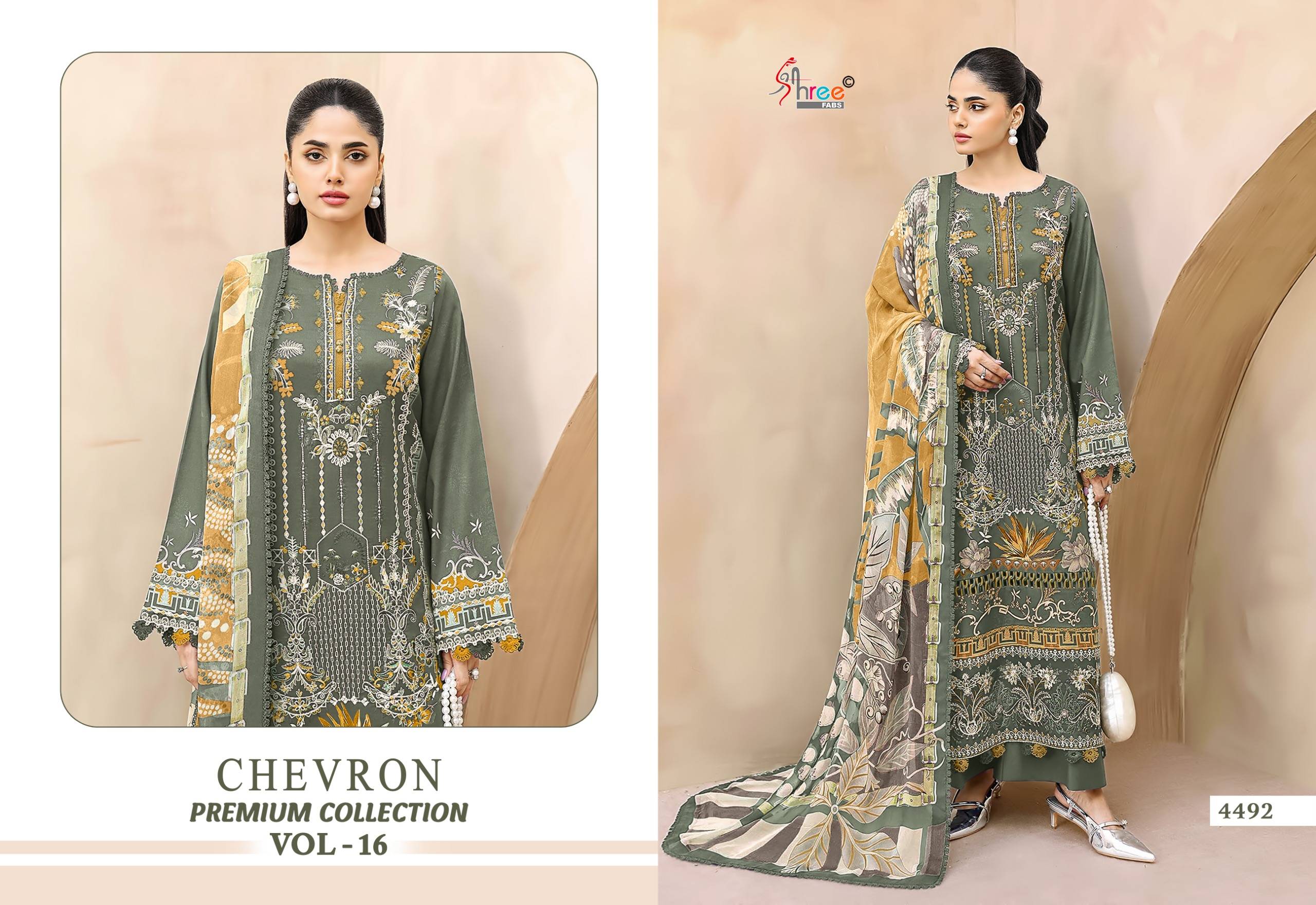 CHEVRON PREMIUM COLLECTION VOL-16 By Shree Fabs Pakistani Stylish Embroidered PURE COTTON Dresses At Wholesale Price